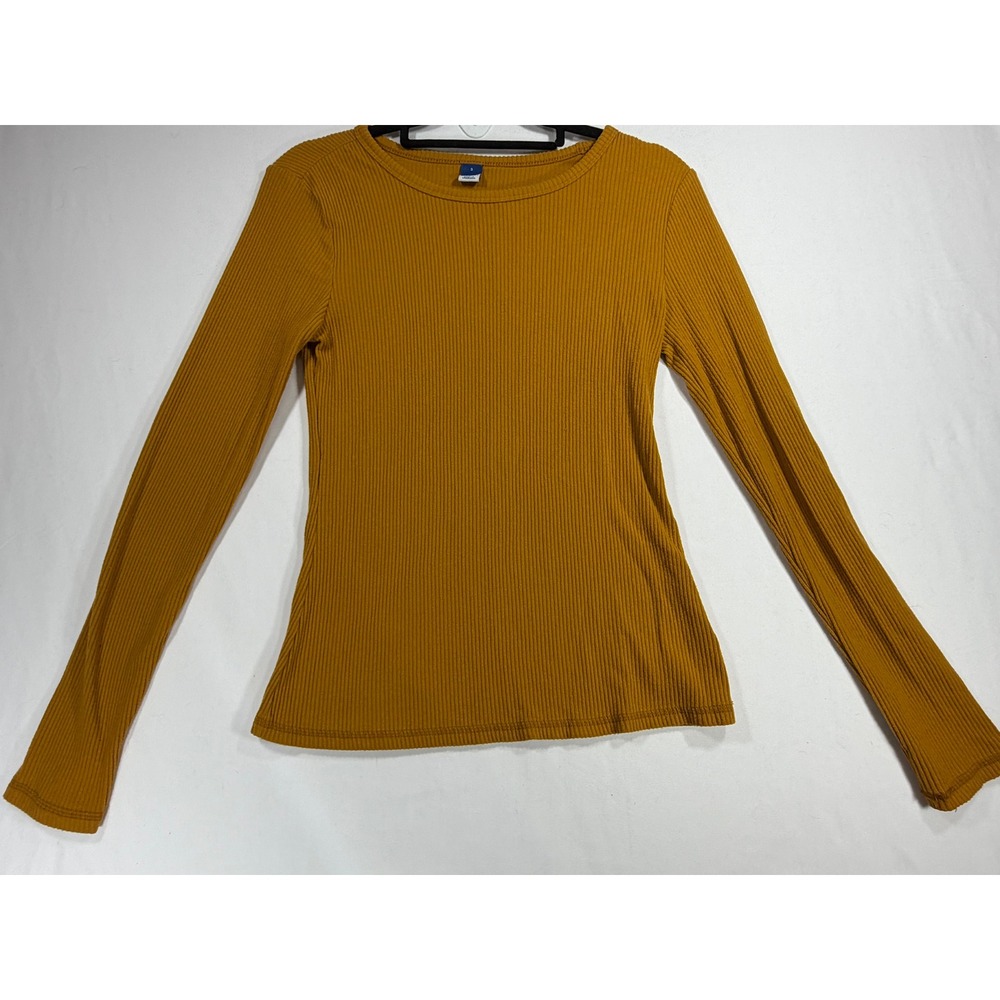 Old Navy Ribbed Long Sleeve Top Women Small Mustard Yellow Excellent Slim Fit‎